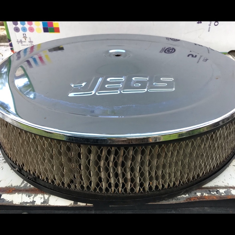 JEGS 14” X 3” Air Cleaner Filter Engine
Logo Chrome-Plated Black Powder Coated …